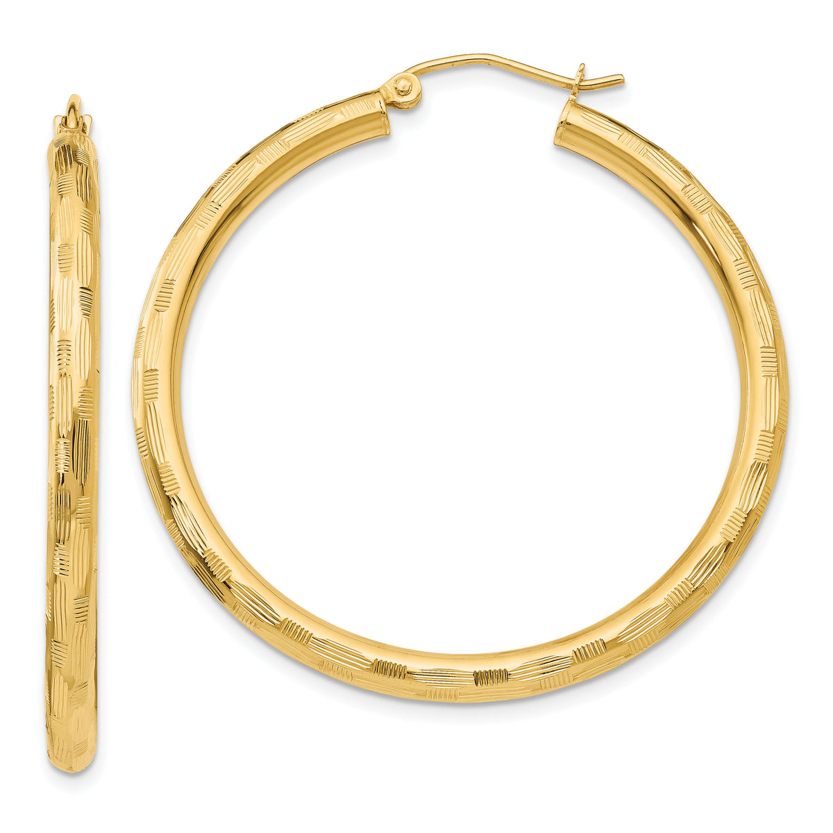 14k Diamond-cut Hoop Earrings-TF558