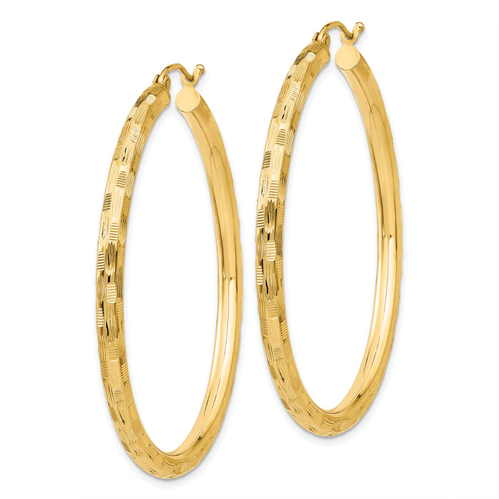 14k Diamond-cut Hoop Earrings-TF559