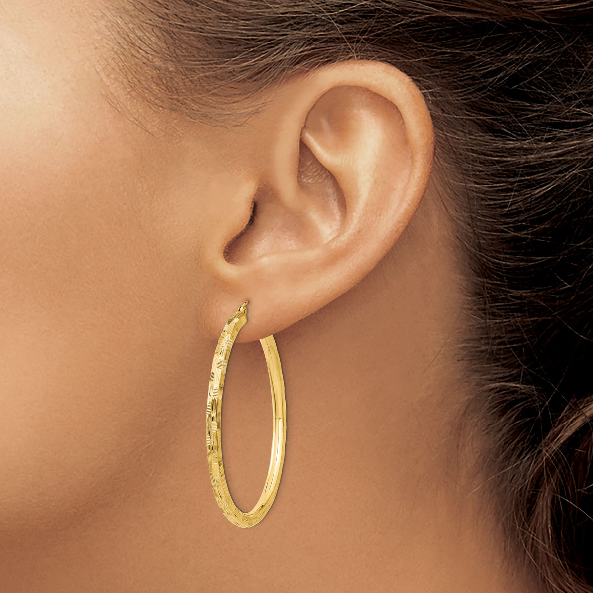 14k Diamond-cut Hoop Earrings-TF559