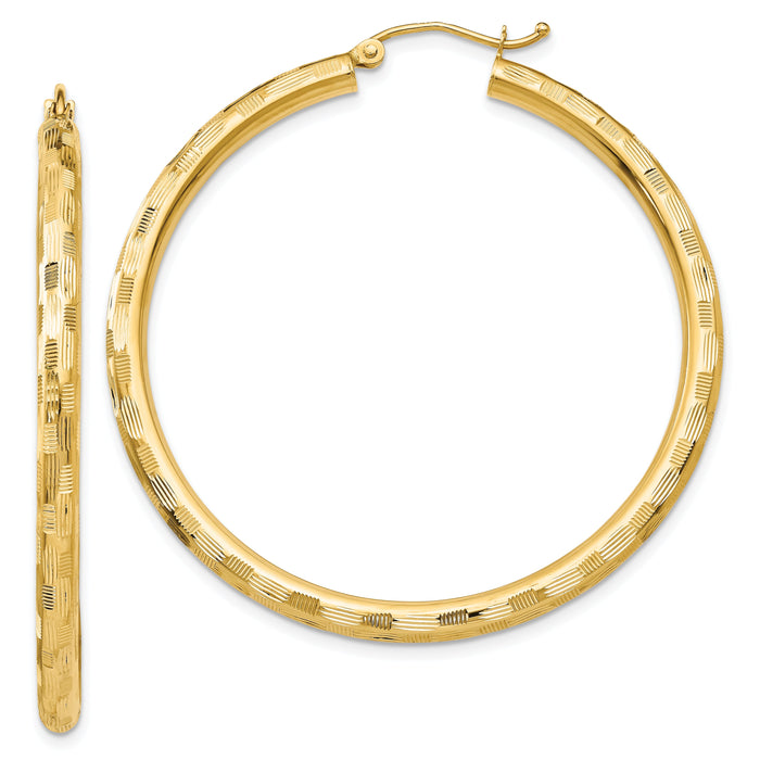 14k Diamond-cut Hoop Earrings-TF559