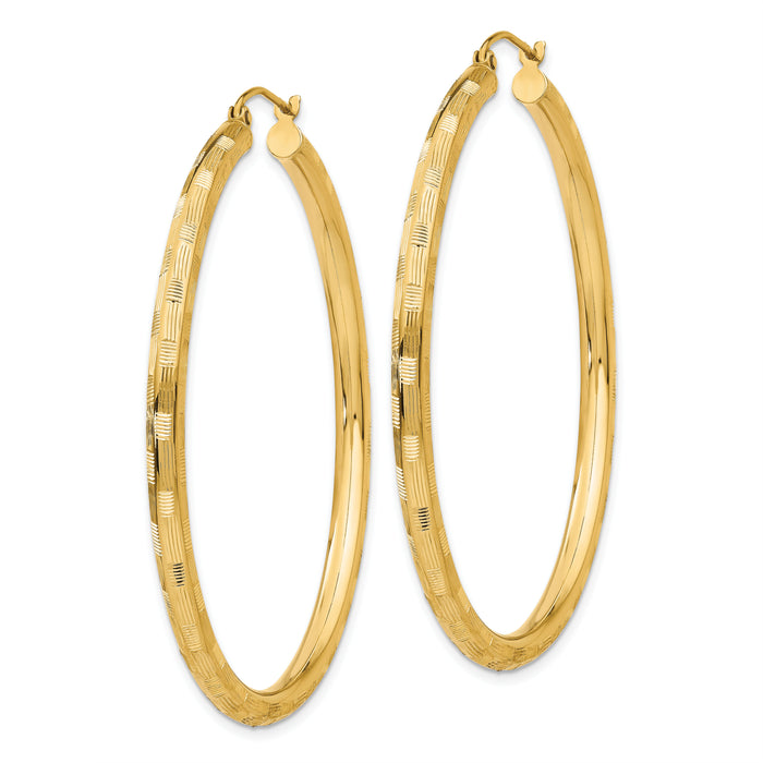 14k Diamond-cut Hoop Earrings-TF560