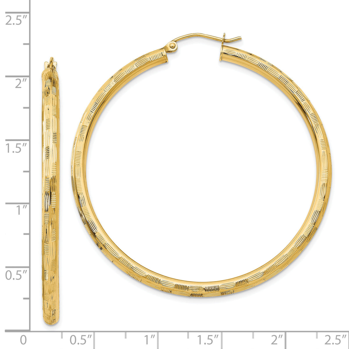 14k Diamond-cut Hoop Earrings-TF560