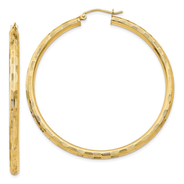 14k Diamond-cut Hoop Earrings-TF560