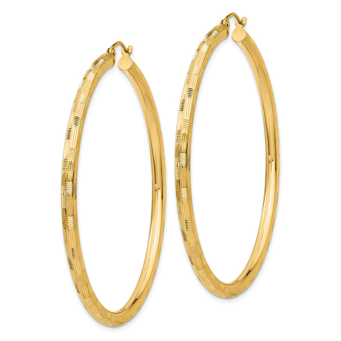 14k Diamond-cut Hoop Earrings-TF561