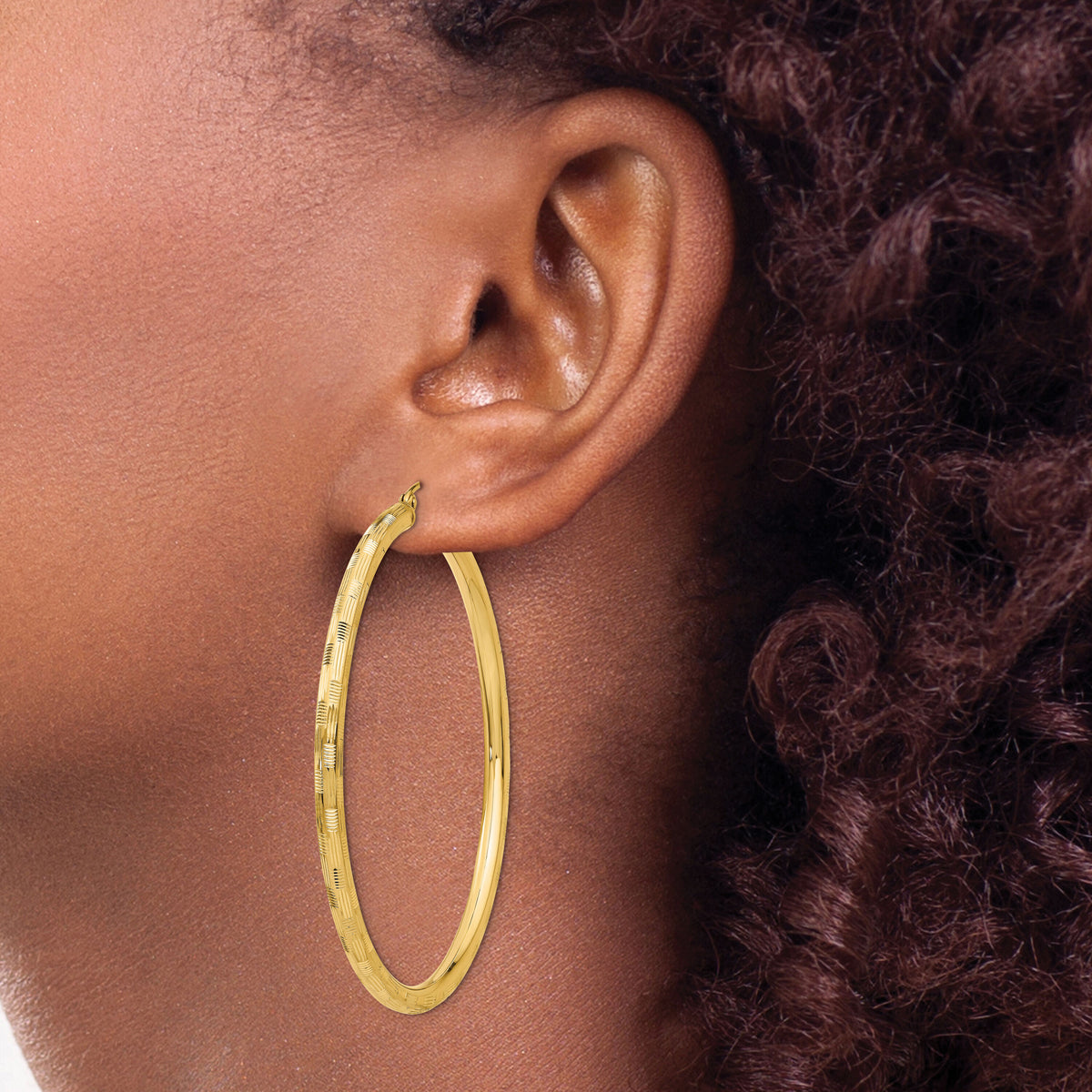 14k Diamond-cut Hoop Earrings-TF561
