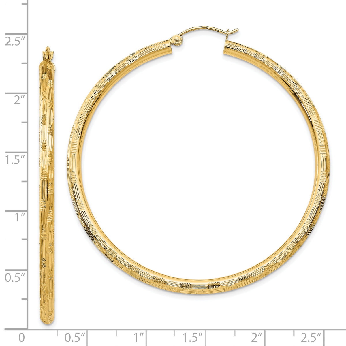 14k Diamond-cut Hoop Earrings-TF561