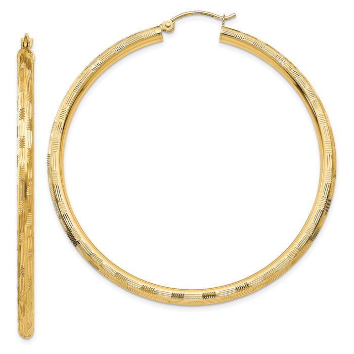 14k Diamond-cut Hoop Earrings-TF561