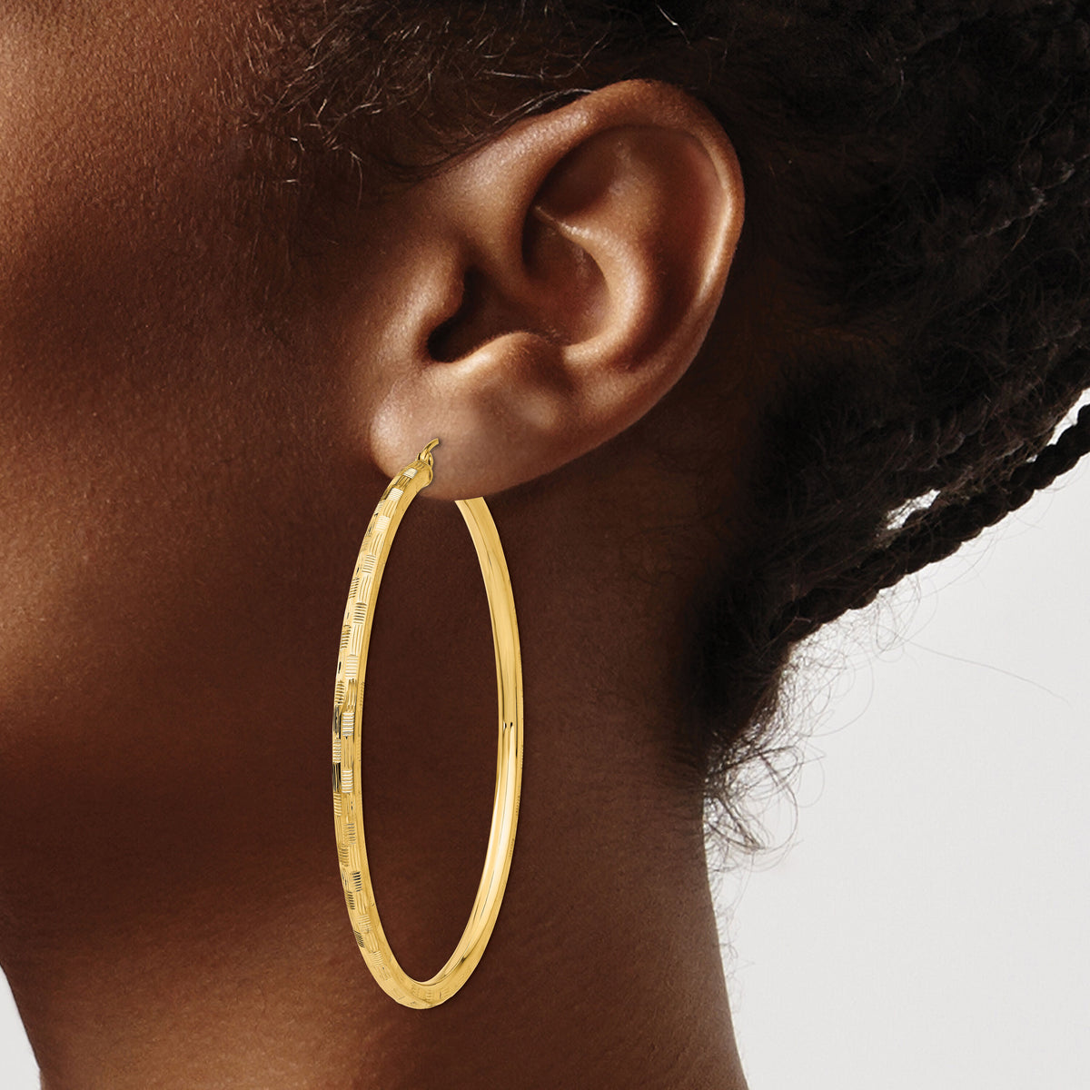 14k Diamond-cut Hoop Earrings-TF562