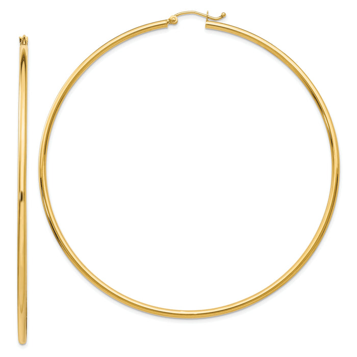 14k Polished 2x75mm Lightweight Tube Hoop Earrings-TF578