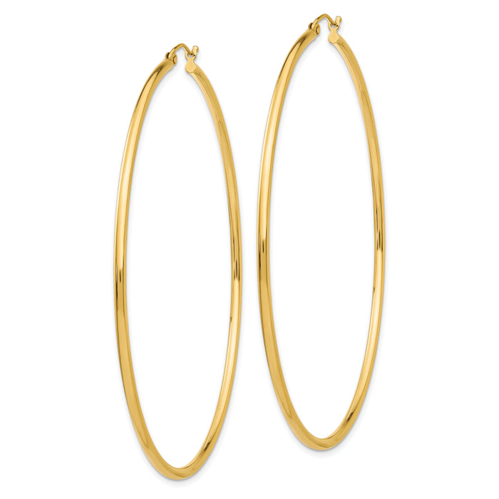 14k Polished 2x70mm Lightweight Tube Hoop Earrings-TF580