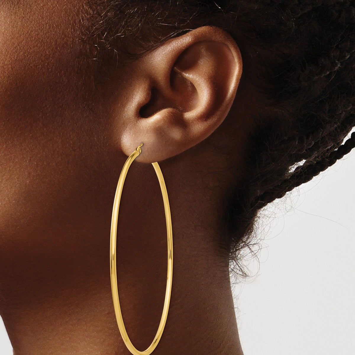 14k Polished 2x70mm Lightweight Tube Hoop Earrings-TF580