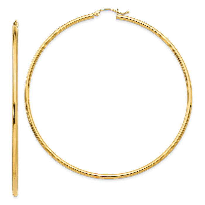14k Polished 2x70mm Lightweight Tube Hoop Earrings-TF580