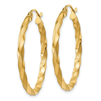 14k Polished & Satin Twisted Hoop Earrings-TF593