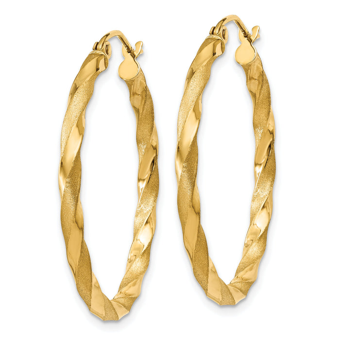 14k Polished & Satin Twisted Hoop Earrings-TF593