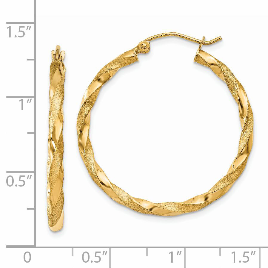 14k Polished & Satin Twisted Hoop Earrings-TF593