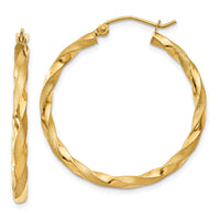 14k Polished & Satin Twisted Hoop Earrings-TF593