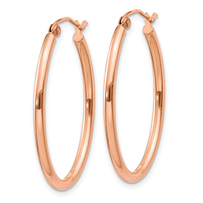 14k Rose Gold Oval Hoop Earrings-TF594