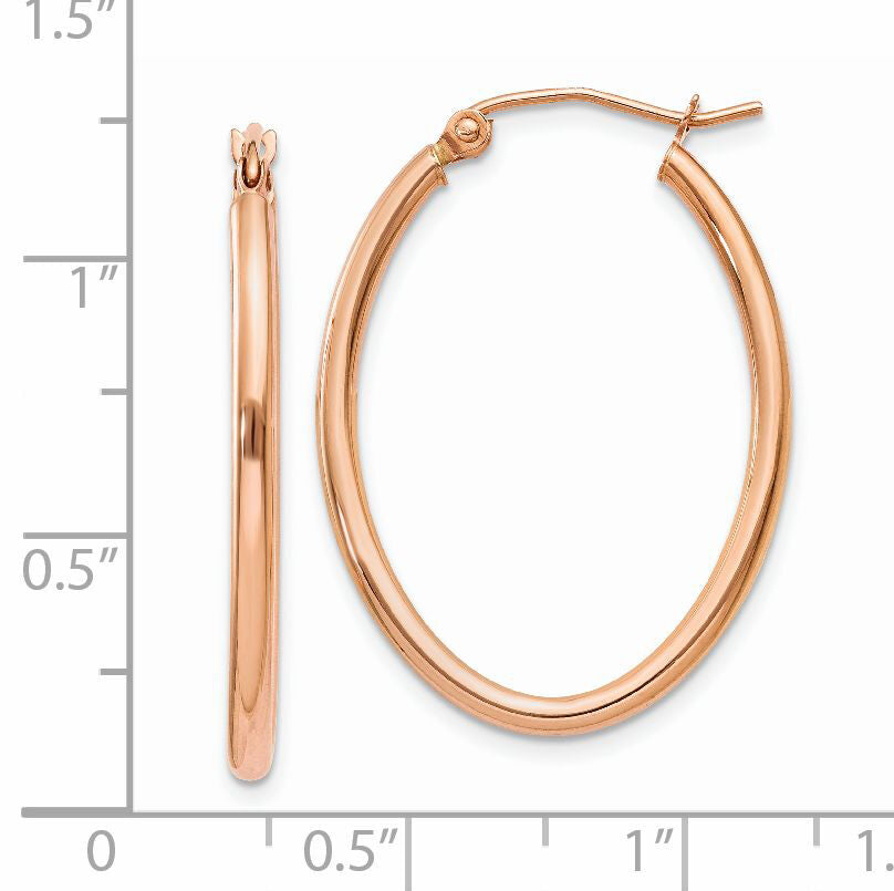 14k Rose Gold Oval Hoop Earrings-TF594