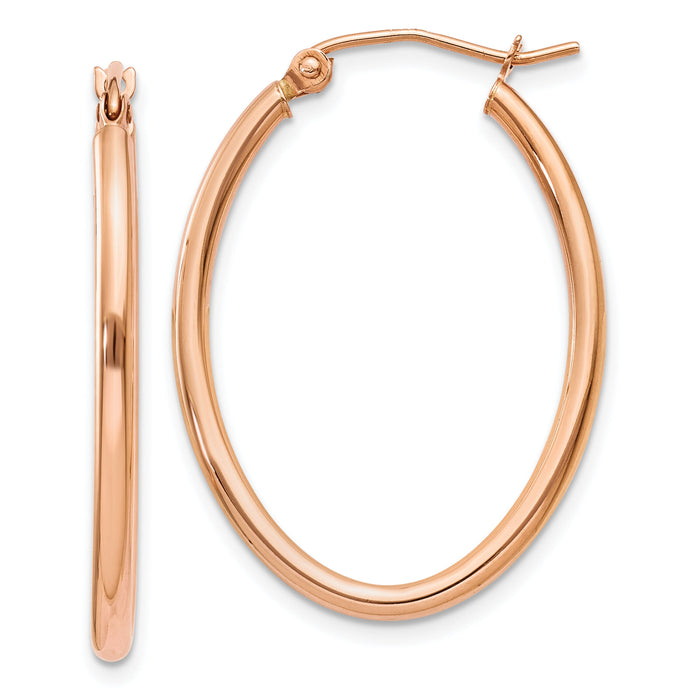 14k Rose Gold Oval Hoop Earrings-TF594