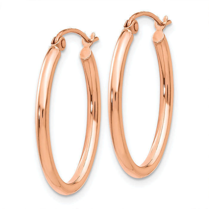 14k Rose Gold Oval Hoop Earrings-TF595