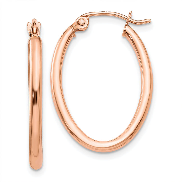 14k Rose Gold Oval Hoop Earrings-TF595