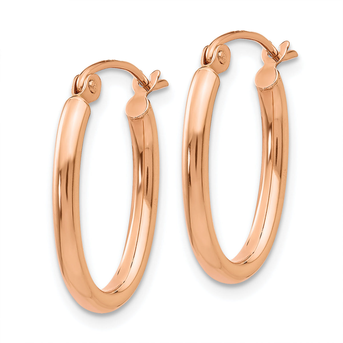 14k Rose Gold Oval Hoop Earrings-TF596