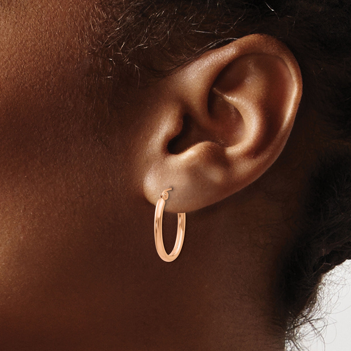 14k Rose Gold Oval Hoop Earrings-TF596