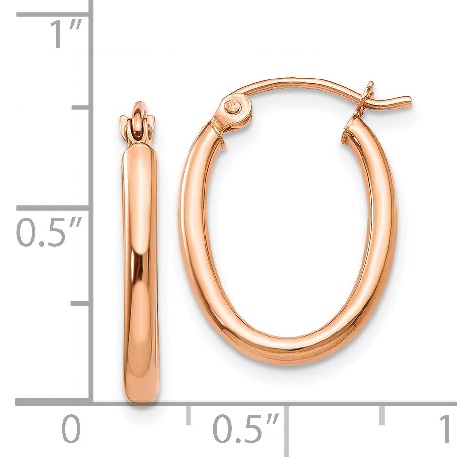 14k Rose Gold Oval Hoop Earrings-TF596