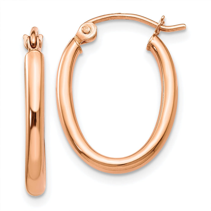 14k Rose Gold Oval Hoop Earrings-TF596