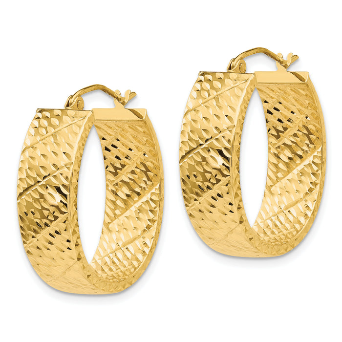 14k Diamond Cut Oval Hoop Earrings-TF597