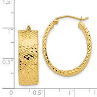 14k Diamond Cut Oval Hoop Earrings-TF597
