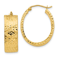 14k Diamond Cut Oval Hoop Earrings-TF597