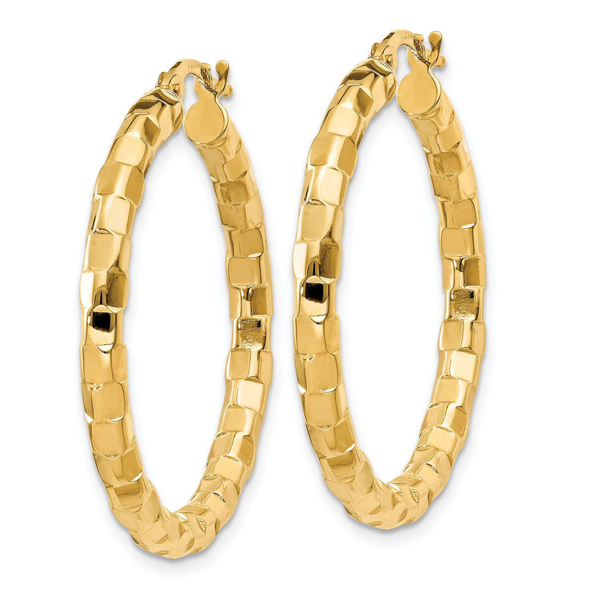 14k Polished/Textured Post Hoop Earring-TF602