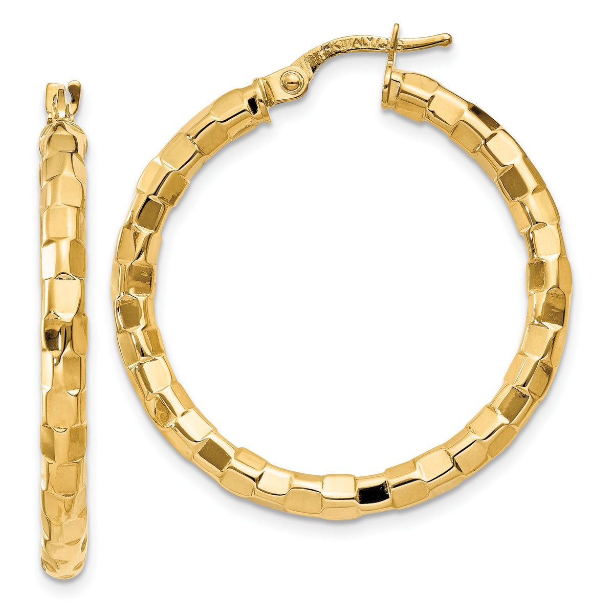14k Polished/Textured Post Hoop Earring-TF602