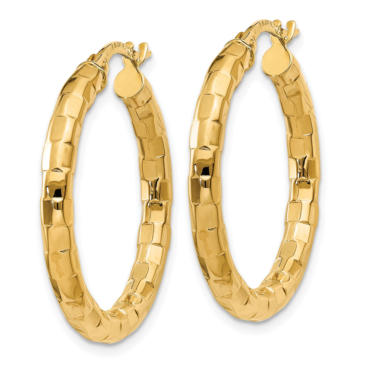 14k Polished/Textured Post Hoop Earring-TF603