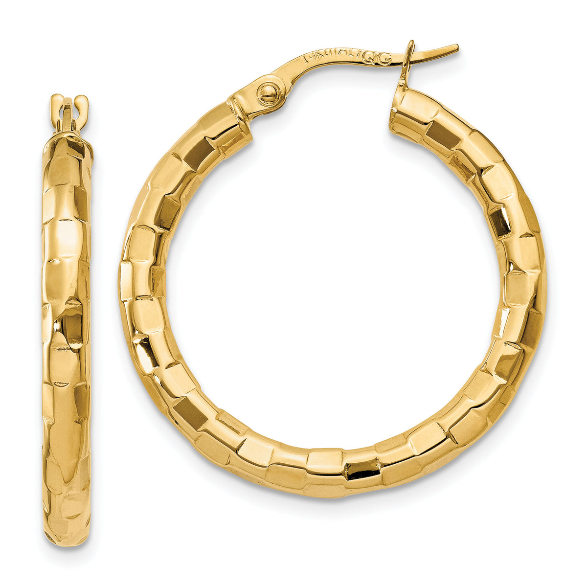 14k Polished/Textured Post Hoop Earring-TF603