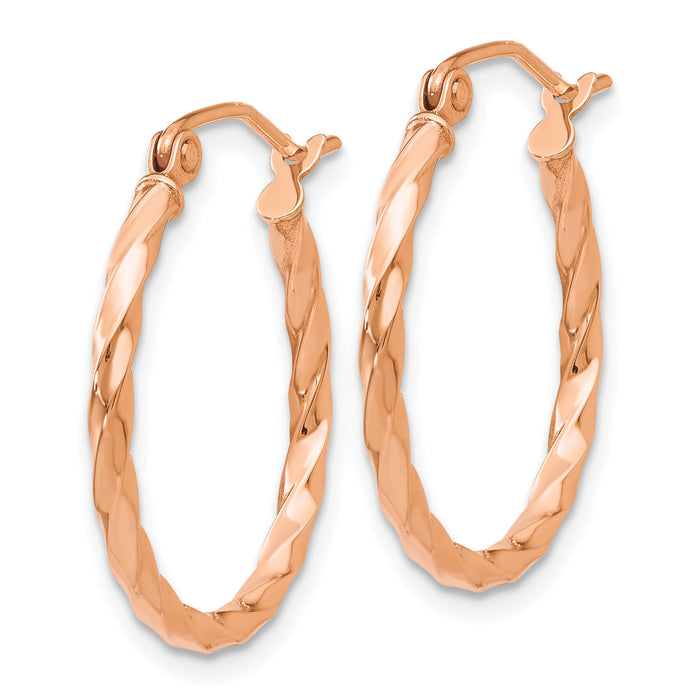 14k Rose Gold Twisted Hoop Earrings-TF604