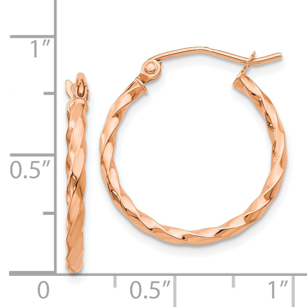 14k Rose Gold Twisted Hoop Earrings-TF604