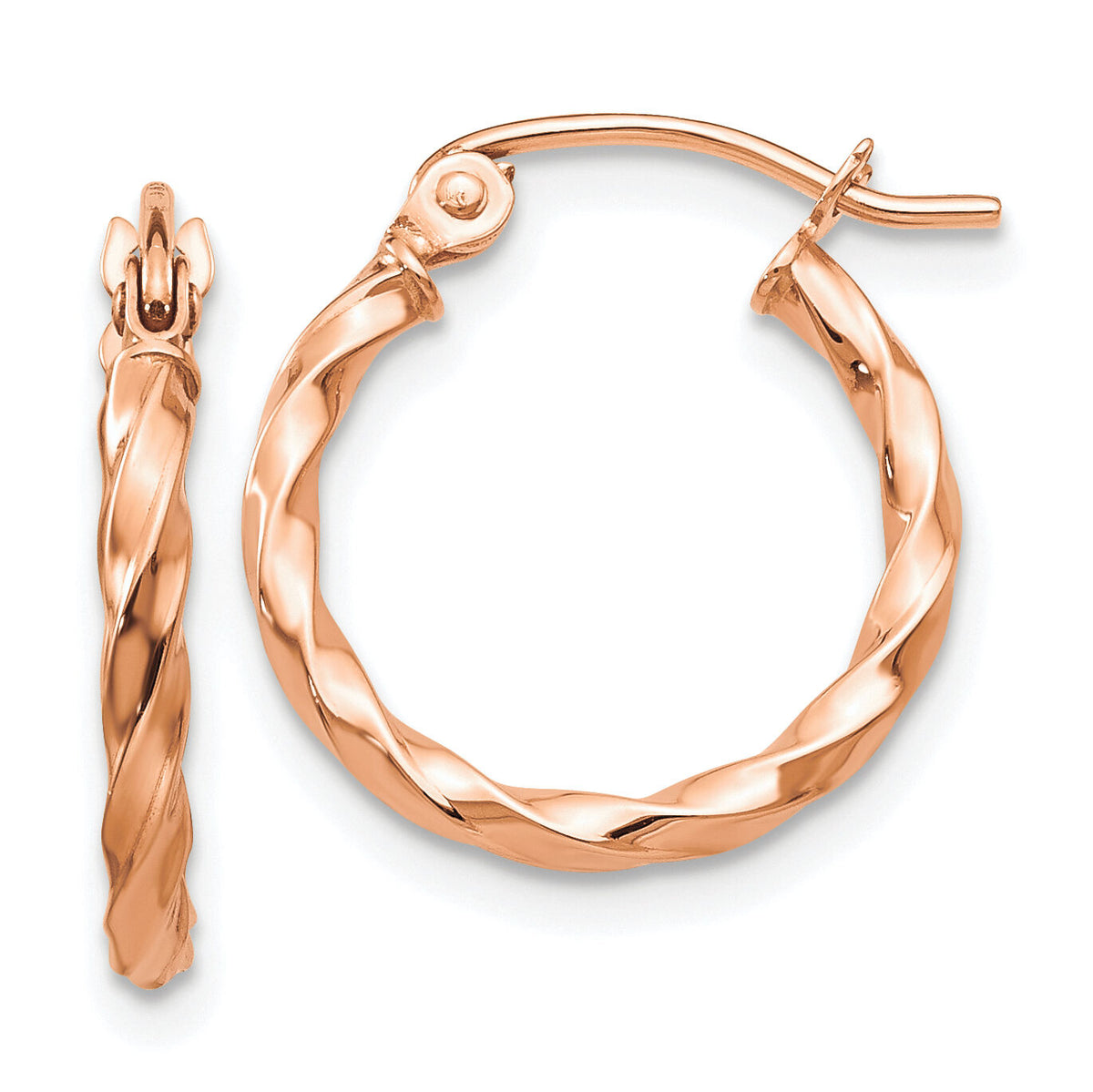 14k Rose Gold Twisted Hoop Earrings-TF605