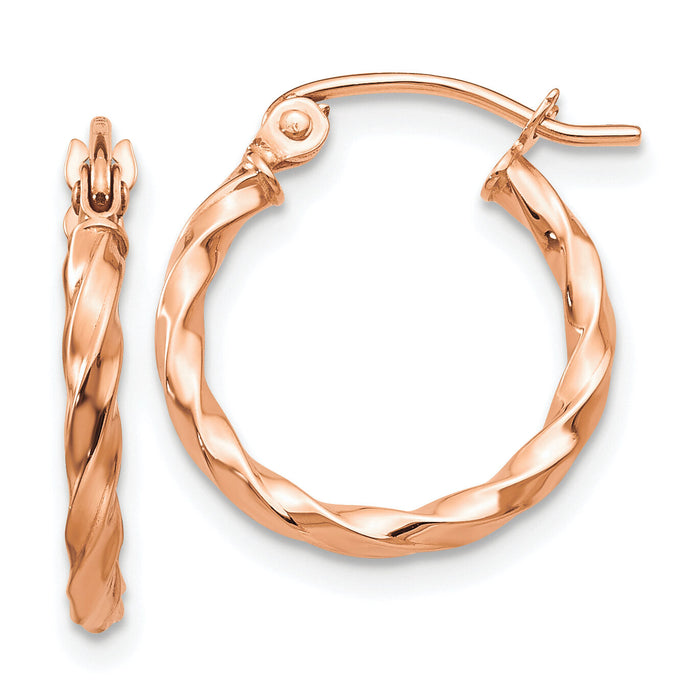 14k Rose Gold Twisted Hoop Earrings-TF605