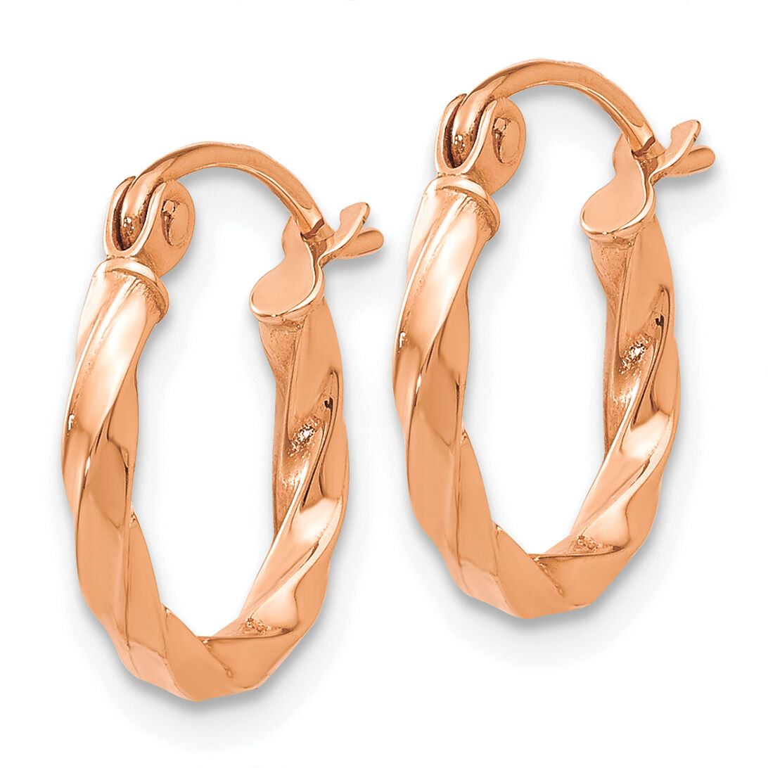 14k Rose Gold Twisted Hoop Earrings-TF606