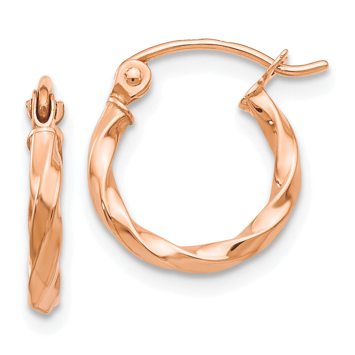 14k Rose Gold Twisted Hoop Earrings-TF606