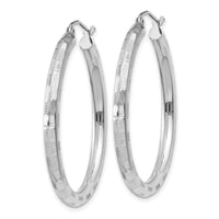 14k White Gold Diamond-cut Hoop Earrings-TF624