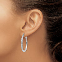14k White Gold Diamond-cut Hoop Earrings-TF624