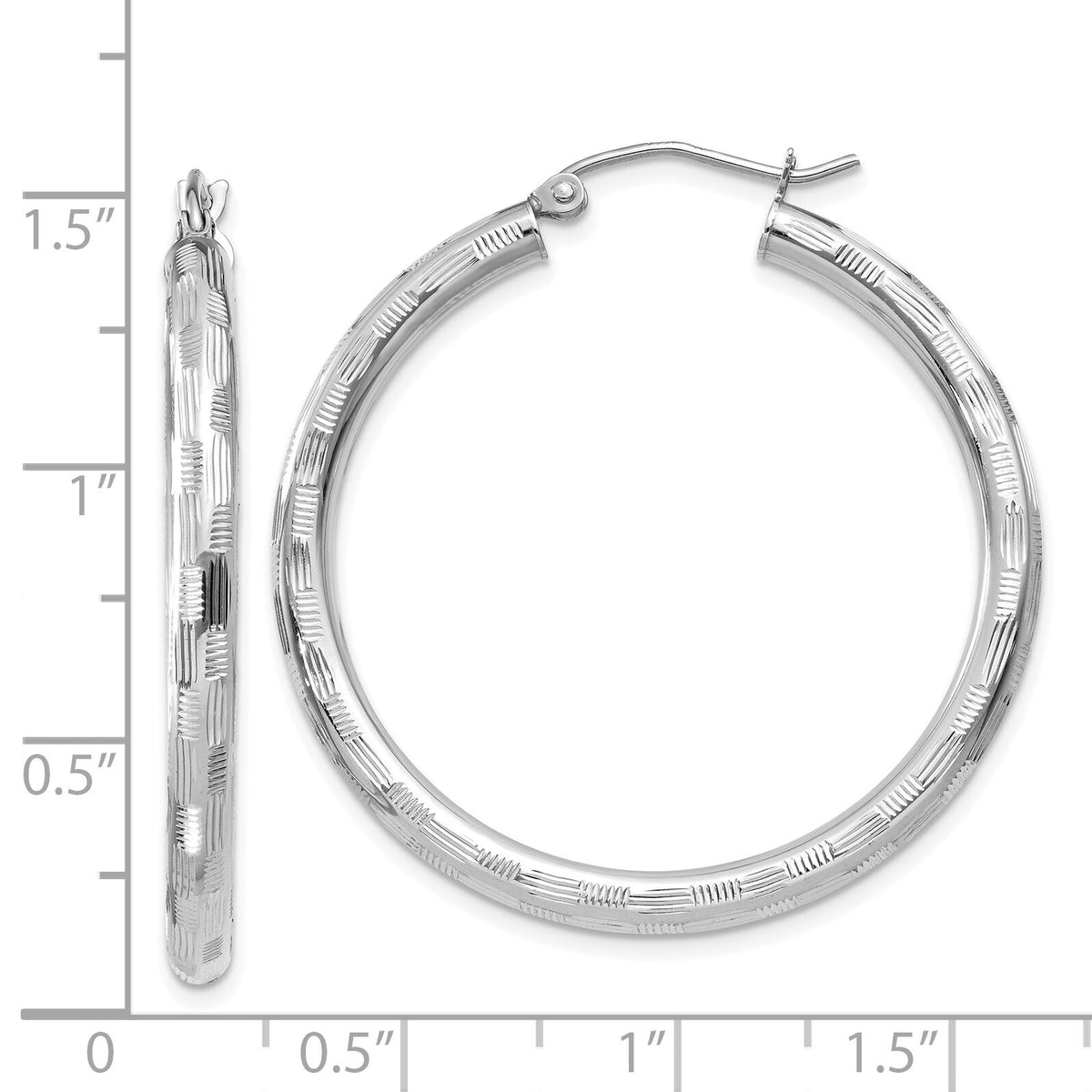 14k White Gold Diamond-cut Hoop Earrings-TF624