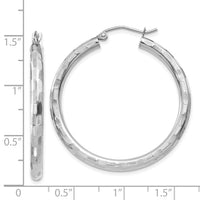 14k White Gold Diamond-cut Hoop Earrings-TF624