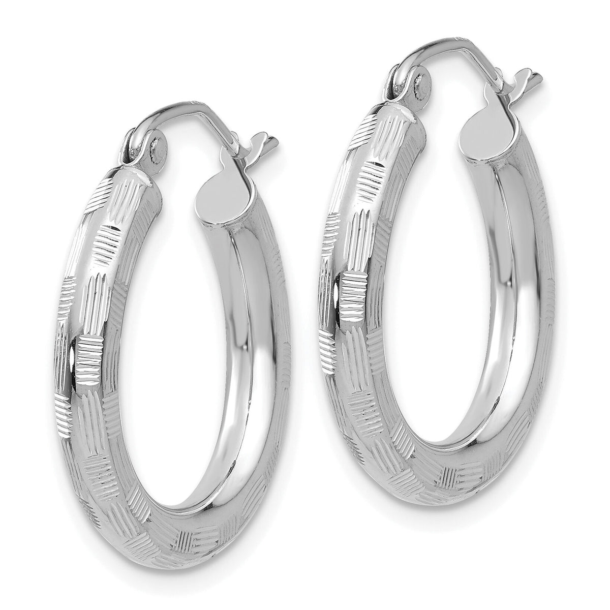 14k White Gold Diamond-cut Hoop Earrings-TF626