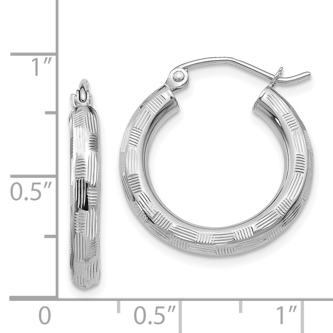 14k White Gold Diamond-cut Hoop Earrings-TF626