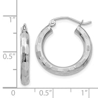 14k White Gold Diamond-cut Hoop Earrings-TF626