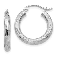 14k White Gold Diamond-cut Hoop Earrings-TF626